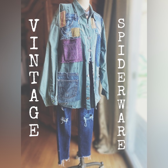 OOAK Custom Patchwork Utility Jacket The Sasha Artisan Reworked XXL - Picture 2 of 15